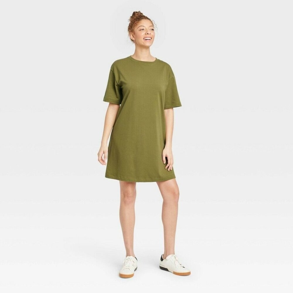 A New Day Womens Olive Short Sleeve Crew Neck Pullover T Shirt Dress Size XL